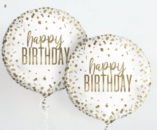 18" Round White and Gold Foil Birthday Balloon