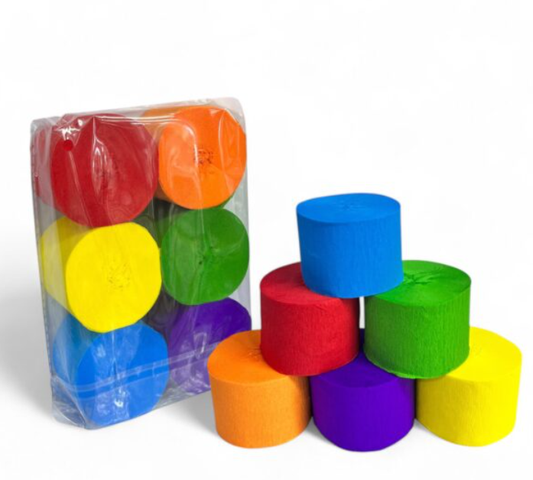 6 pieces Rainbow Crepe paper, Streamers
